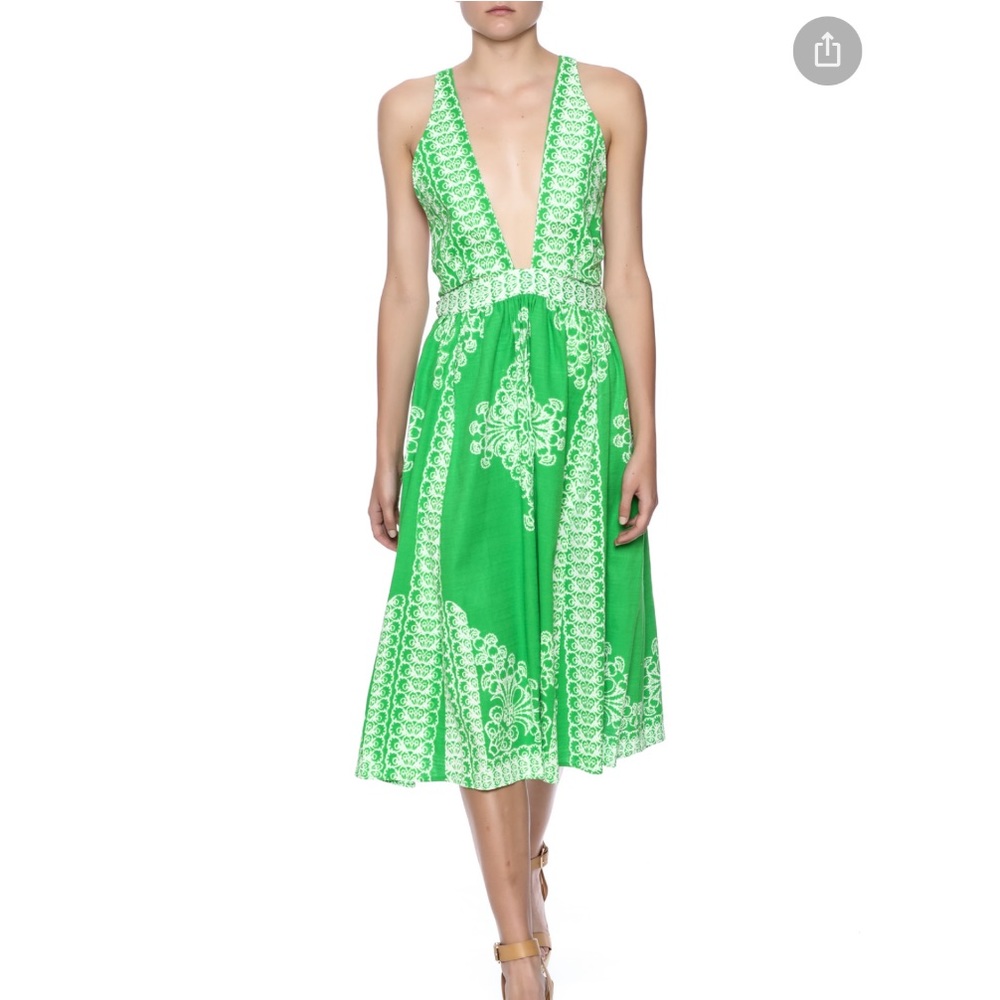 Plenty by Tracy Reese Hena Dress  Green Plunge White 0 Fit and Flare